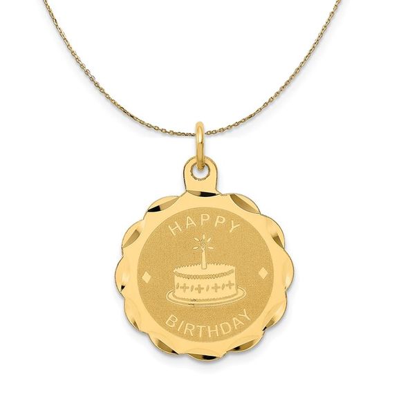 14k Yellow Gold Etched Happy Birthday Necklace - 16 Inch